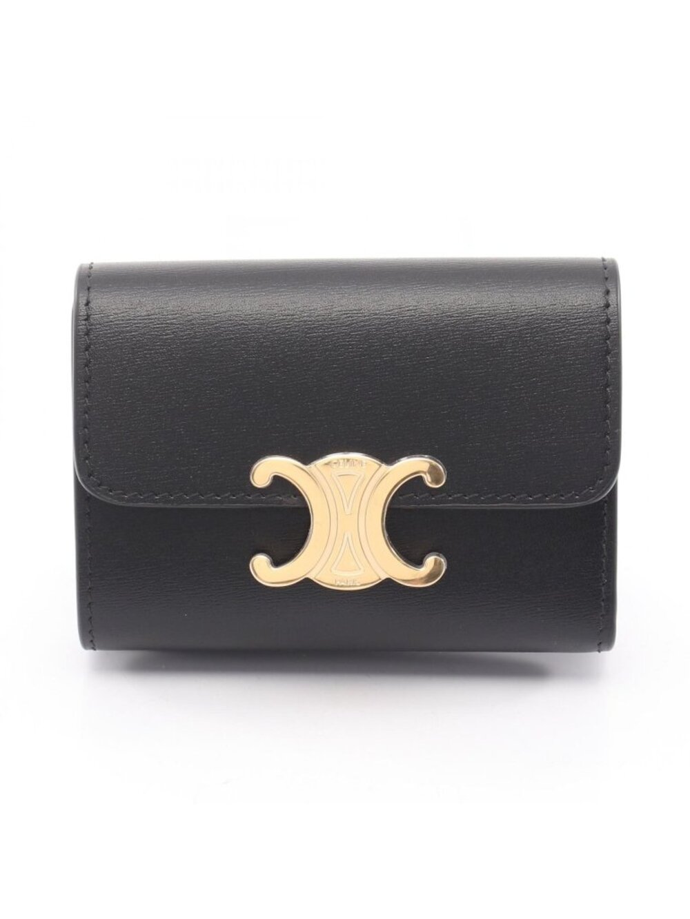 Celine Trifold Wallet Compact Triomphe Black Leather - Picture 1 of 6